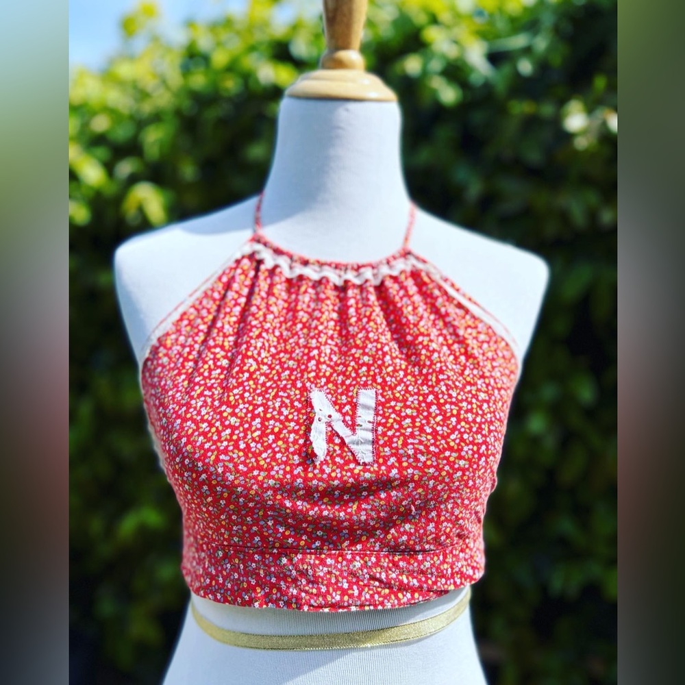 Vintage Handmade tie Halter 60s 70s floral N Small petite
